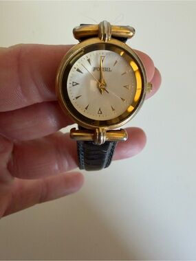 Vintage Fossil Women's Gold-Tone Leather Strap Watch - Gold & Black